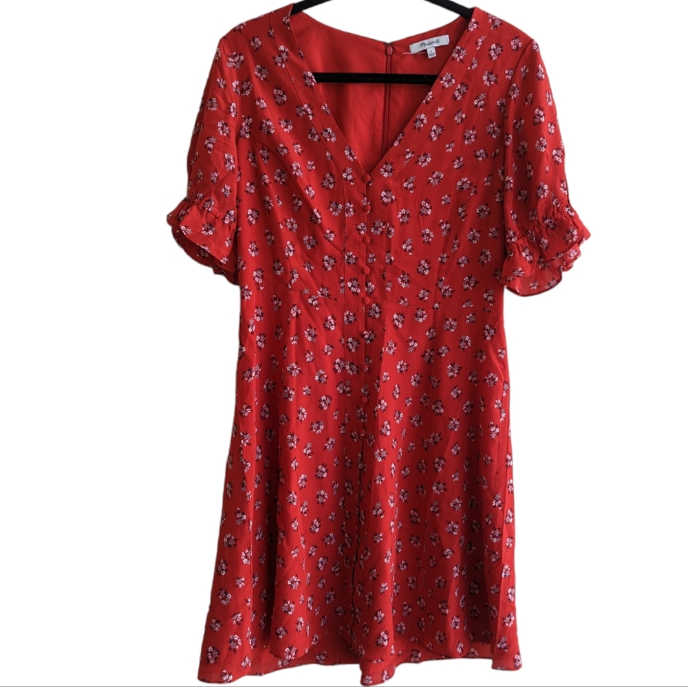 Madewell Silk Floral Red Dress 8